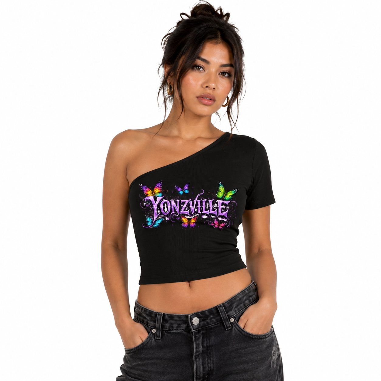 Yonzville's Women's One-Shoulder Crop T-Shirt