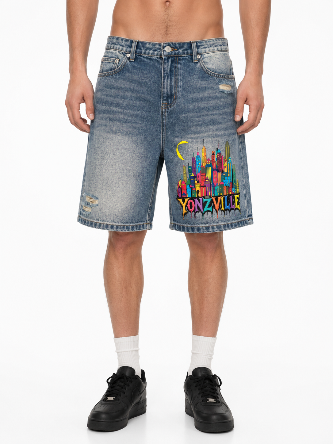 Yonzville's Faded Distressed Baggy Denim Shorts
